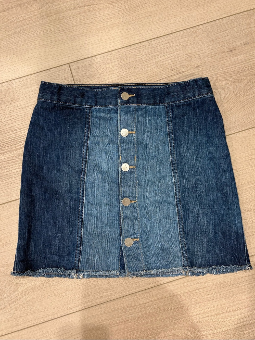 Girls’ Two-Tone Denim Button-Front Skirt - Blue